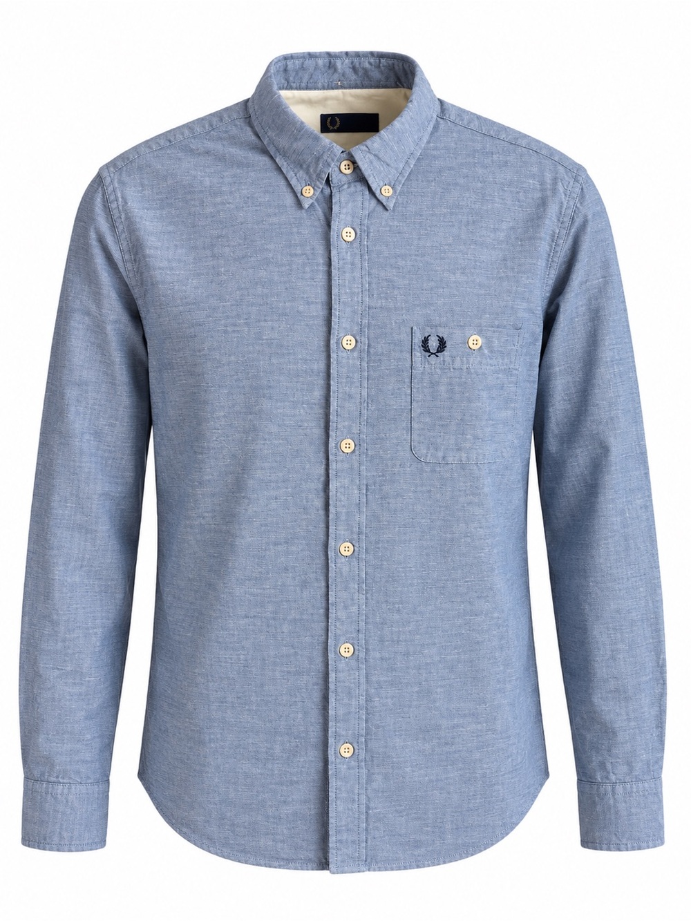 Fred Perry Blue Chambray 100% Cotton Long Sleeve Button-Up Shirt Size M